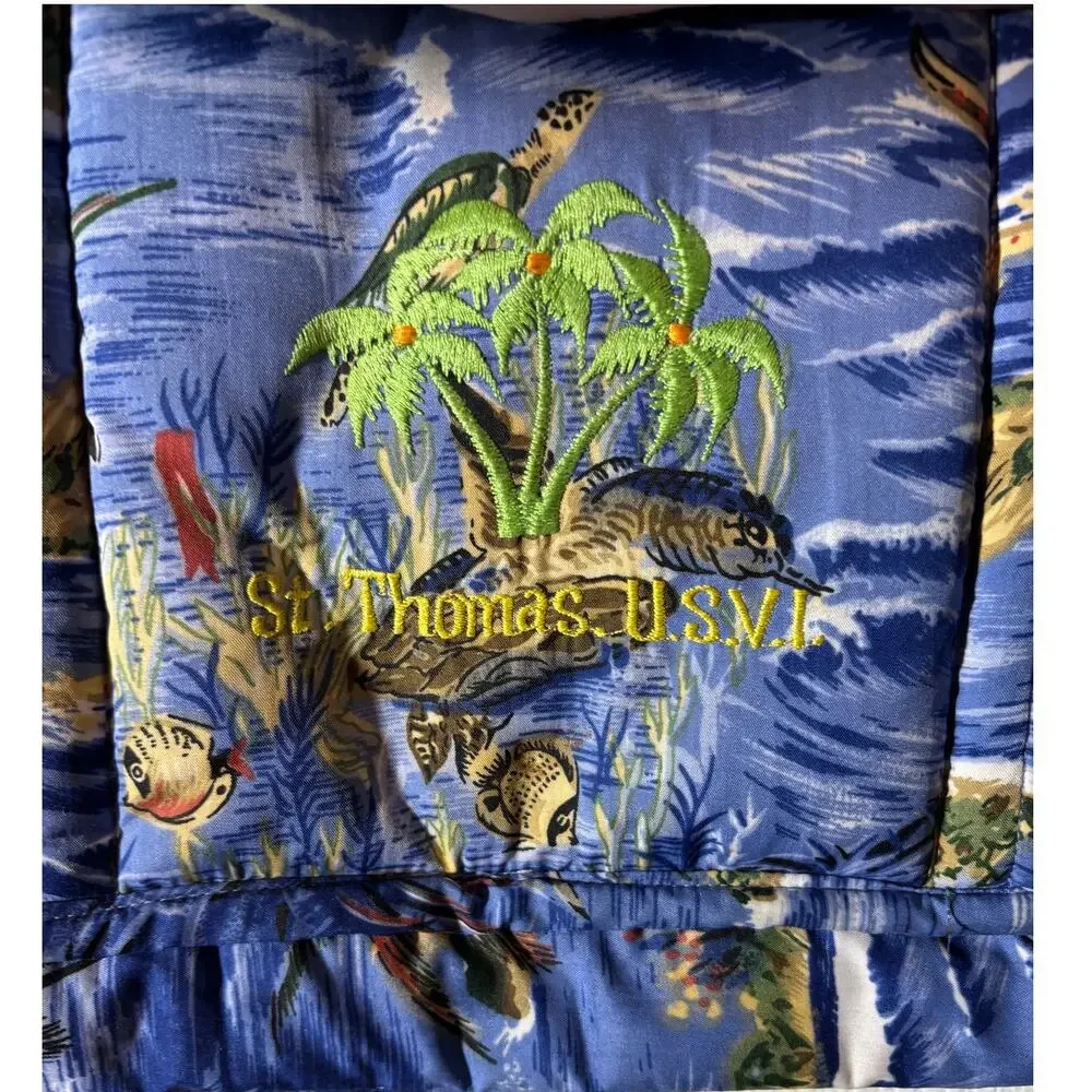 St. Thomas U.S.V.I. Tote Bag Blue Tropical Embroidered w/ Companion Pouch GJC